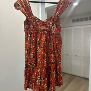 Free People Floral Mini Dress - Red and Black